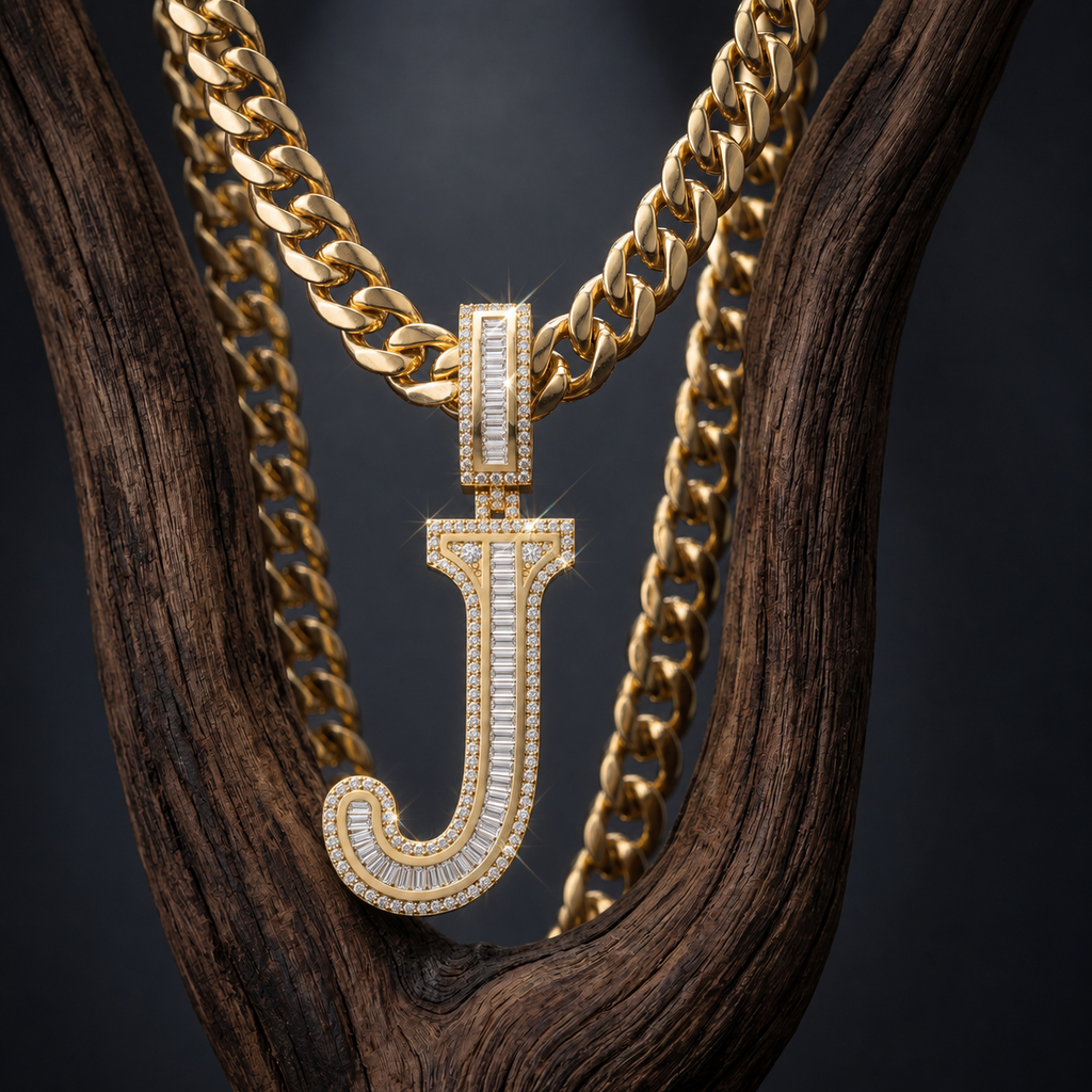 J Letter Pendant Iced Out VVS Men