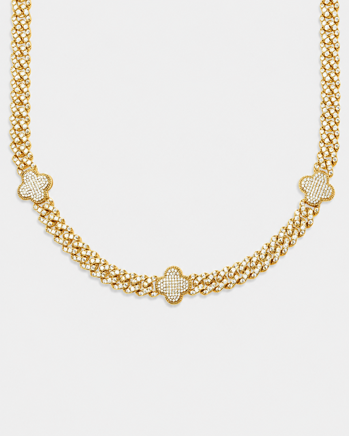 VVS Moissanite Clover Cuban Link Chain – White Gold Finish Iced Out Necklace
