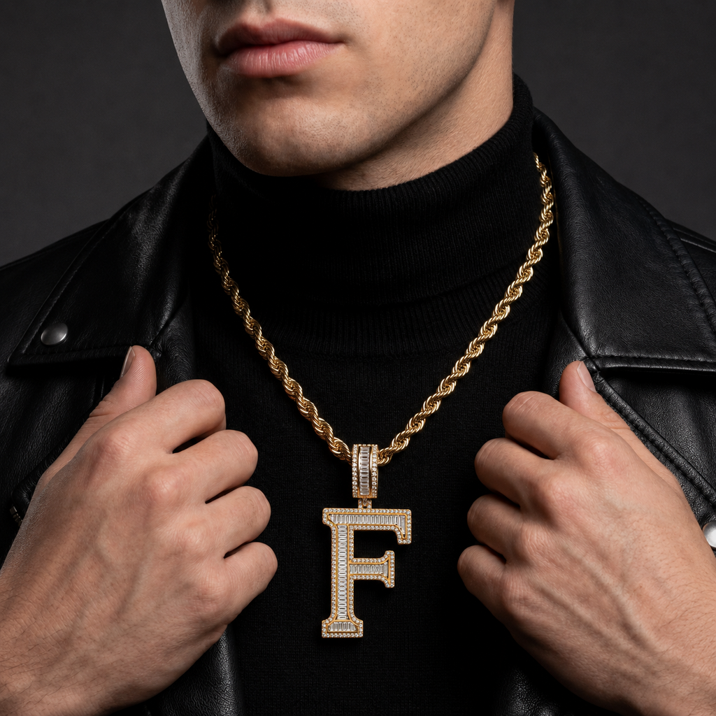 Iced Out F Letter Pendant for Men