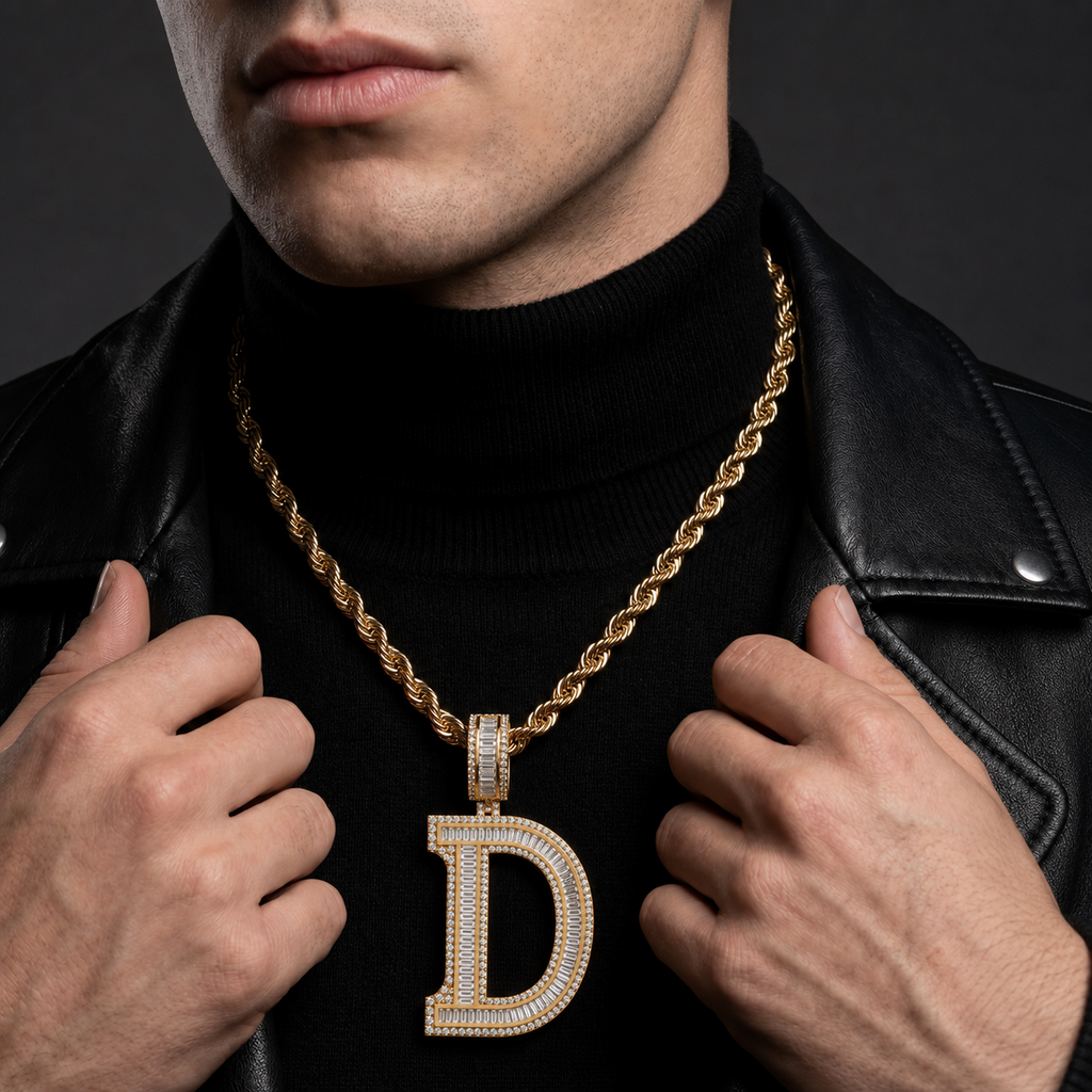 Iced Out D Letter Charm Pendant