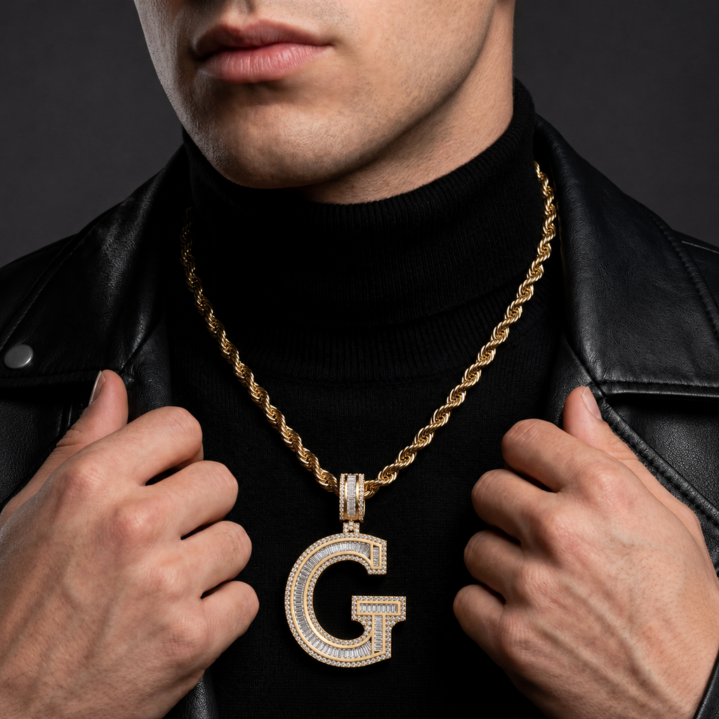 G Initial Pendant Iced Out Hip Hop Men