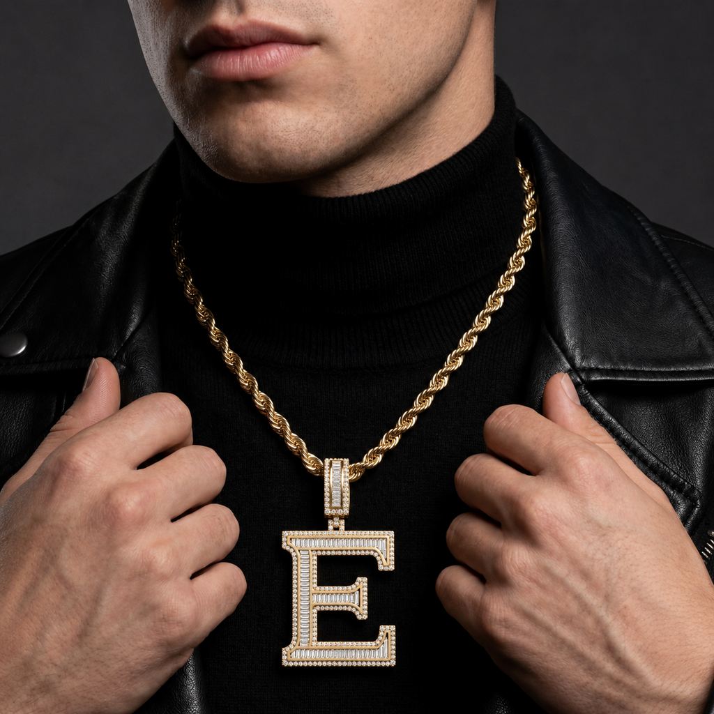 VVS Iced Out Letter E Pendant Men