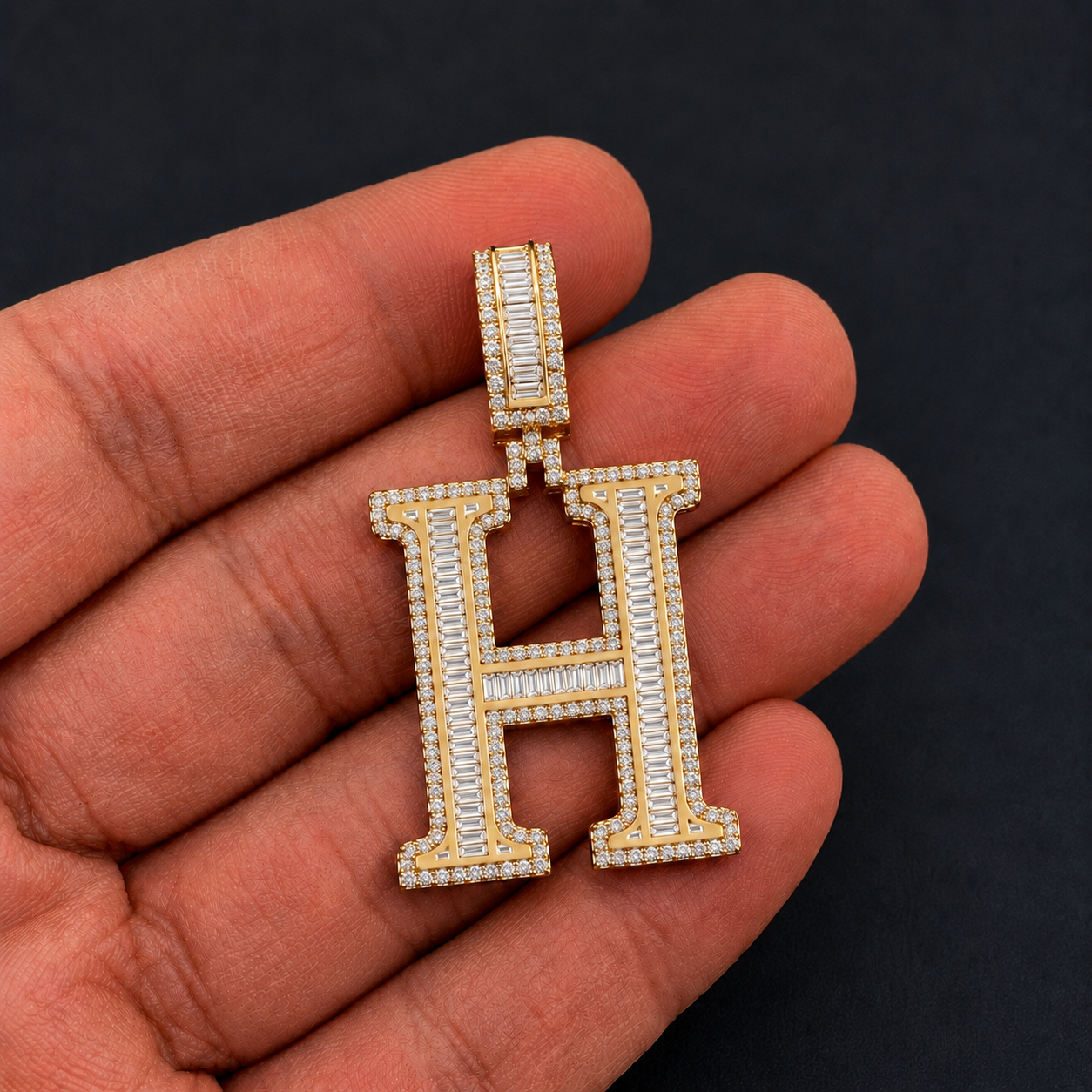VVS Iced Out Letter H Pendant Men