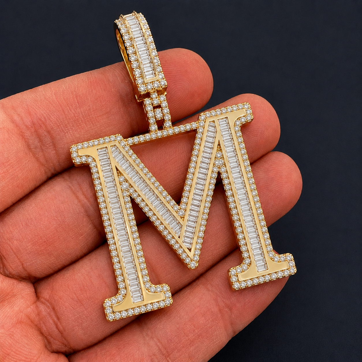 M Initial Pendant Iced Out Hip Hop Men