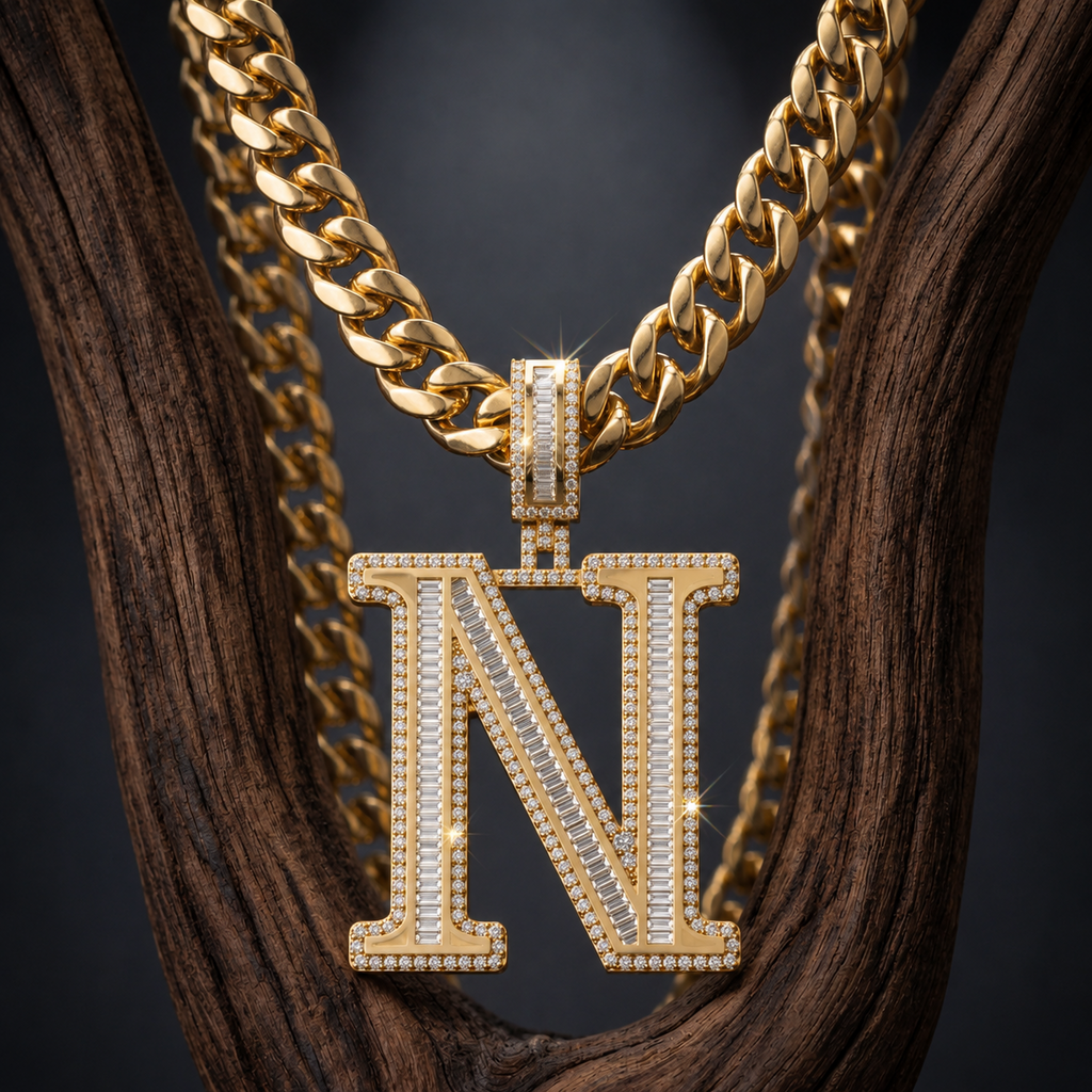 N Initial Pendant Iced Out Hip Hop Men