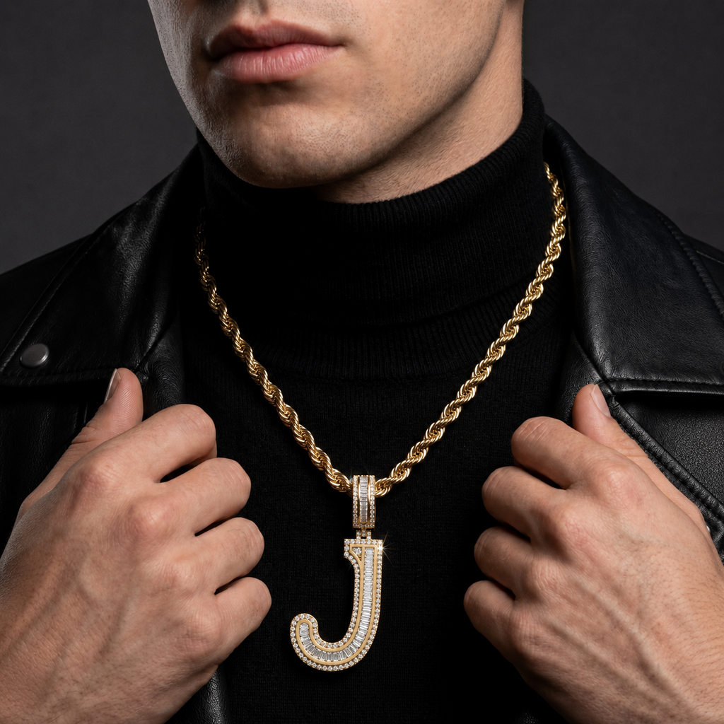 J Letter Pendant Iced Out VVS Men