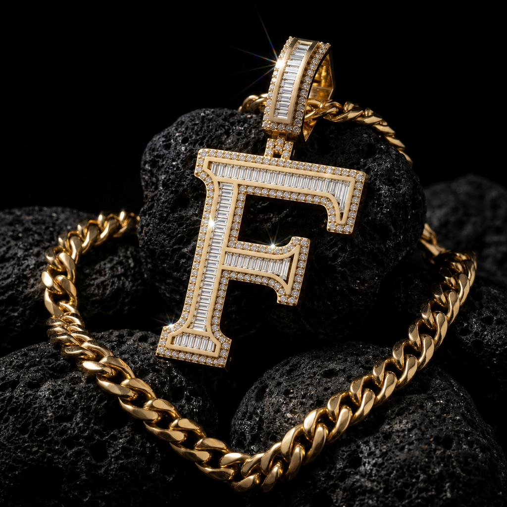 Iced Out F Letter Pendant for Men