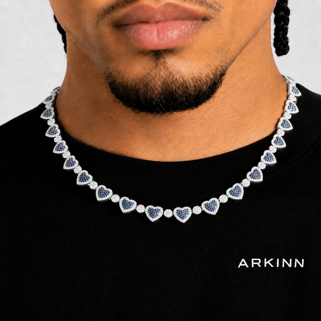 Iced Blue Heart Necklace with VVS Shine