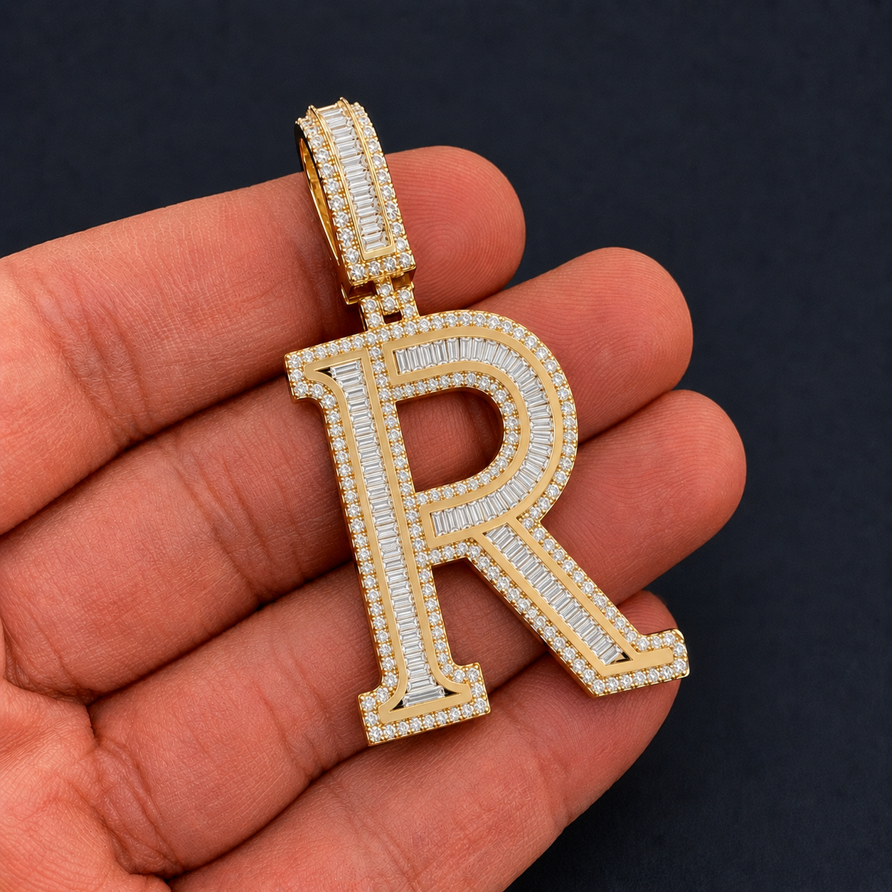 R Initial Pendant Hip Hop Jewelry