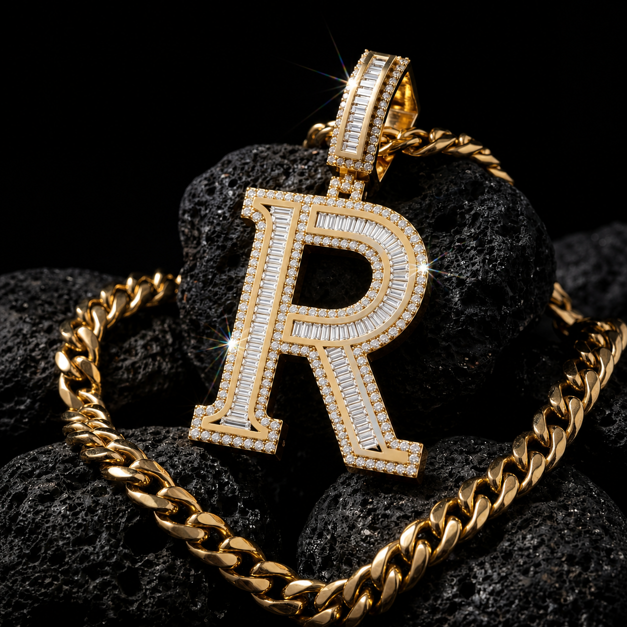 R Initial Pendant Hip Hop Jewelry