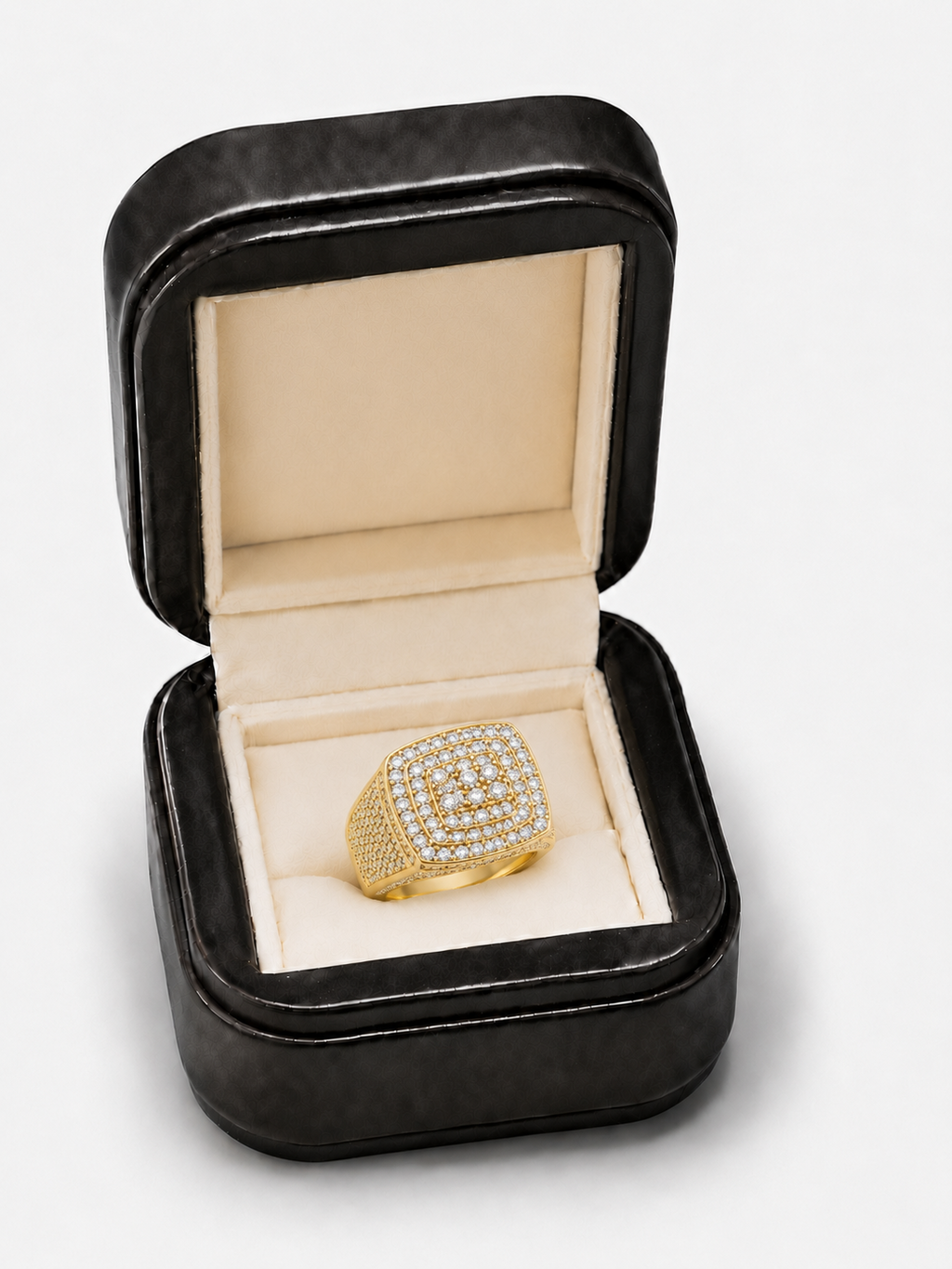 Gold Iced-Out Signet Ring