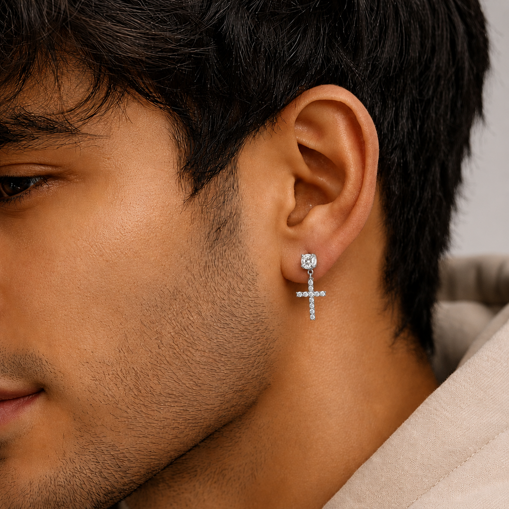 Iced Out Studded Cross Earrings