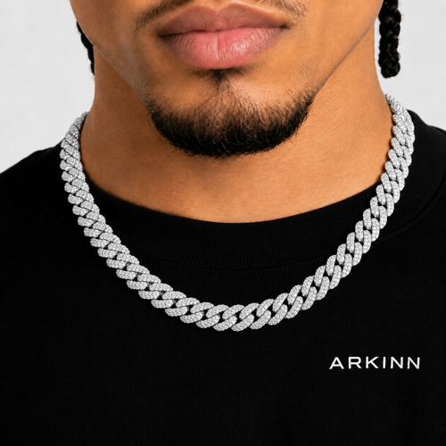 10MM Round Cut Moissanite Cuban Link Chain – 14K Gold Finish