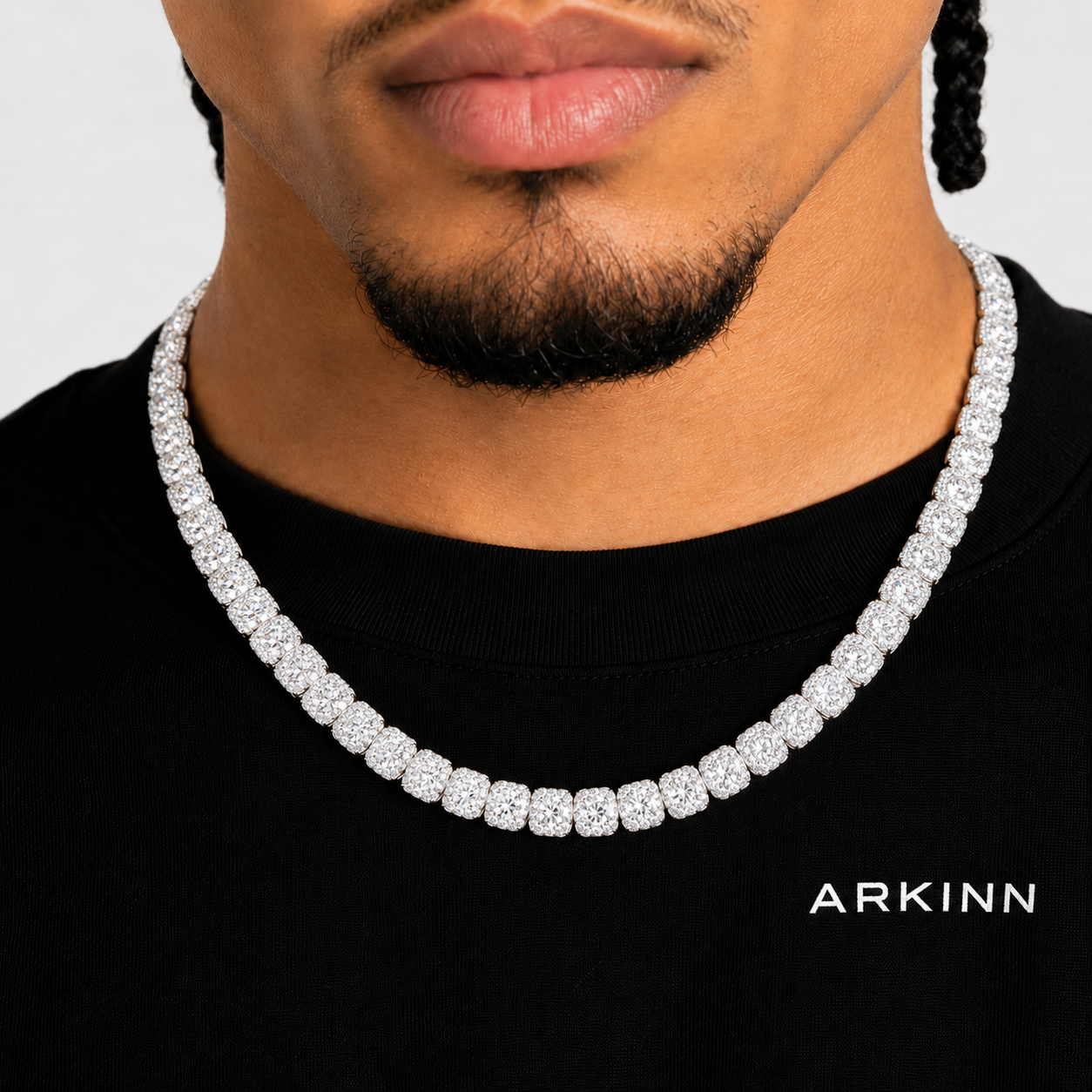 10MM Moissanite Cluster Tennis Chain – 14K Gold Finish