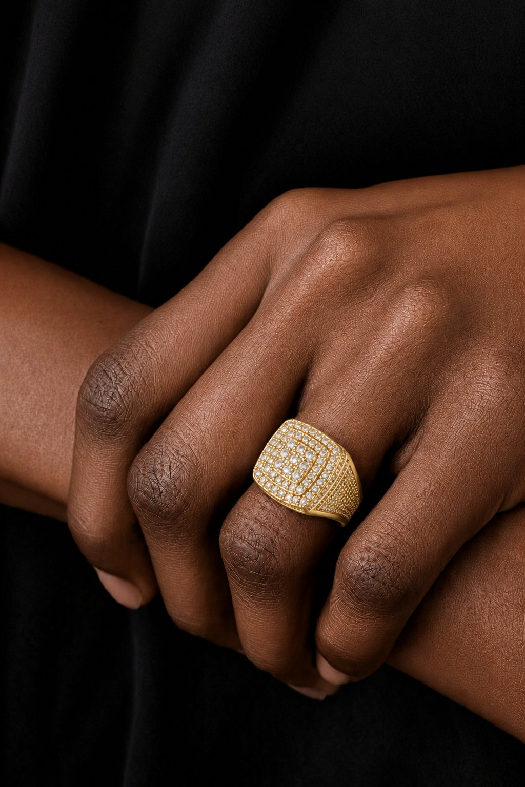 Gold Iced-Out Signet Ring