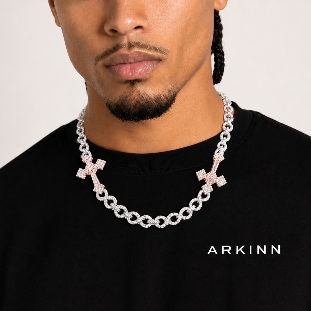 15mm Men’s Iced Out Cross Chain with Infinity Links