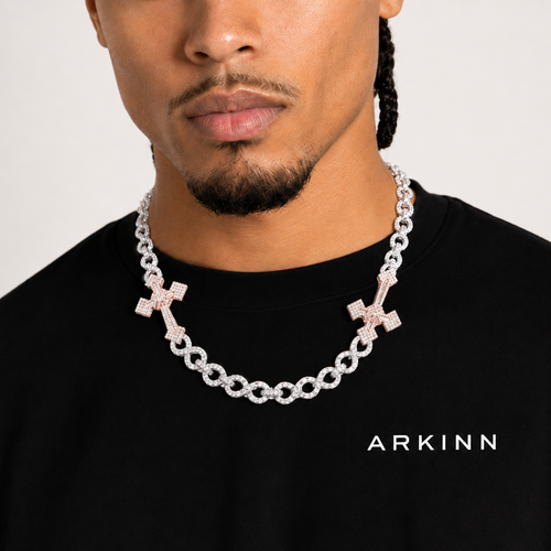 15mm Men’s Iced Out Cross Chain with Infinity Links