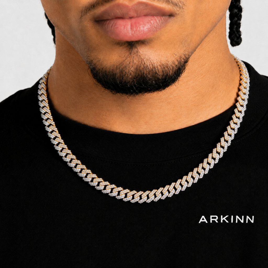 Iced Out Men’s 10mm Split Two-Tone Moissanite Cuban Link Chain