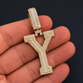 Iced Out “Y” Letter Pendant Gold Finish with Baguette & Round Cut Stones