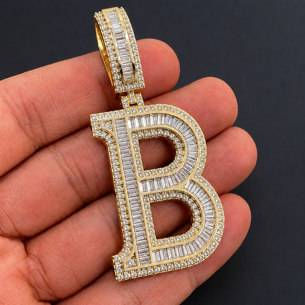 Custom B Letter Iced Out Pendant