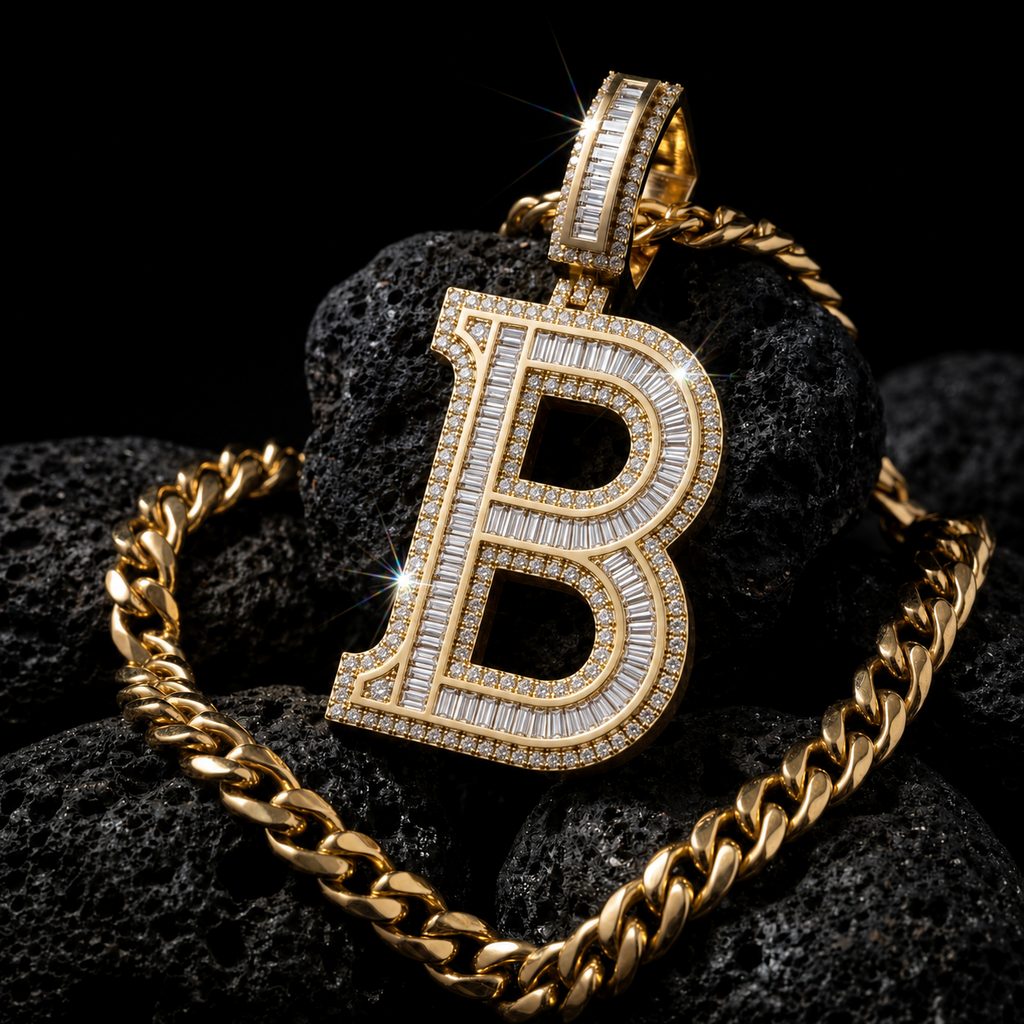 Custom B Letter Iced Out Pendant
