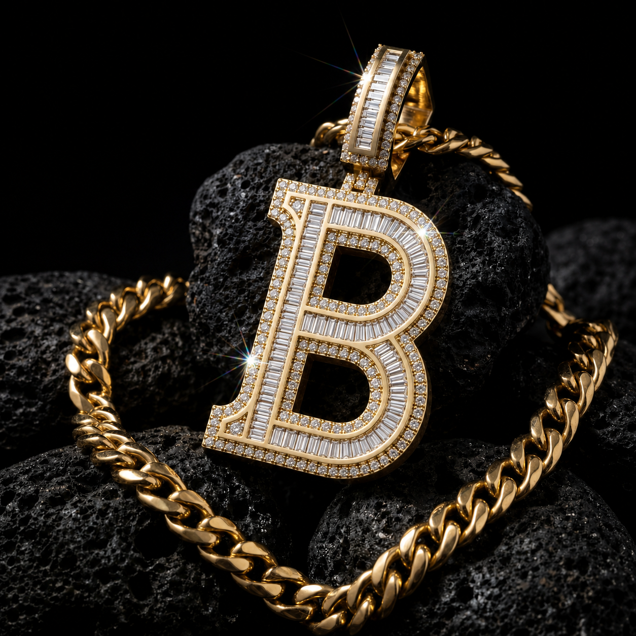 Custom B Letter Iced Out Pendant
