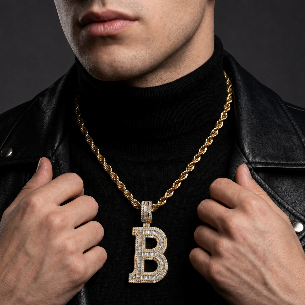 Custom B Letter Iced Out Pendant
