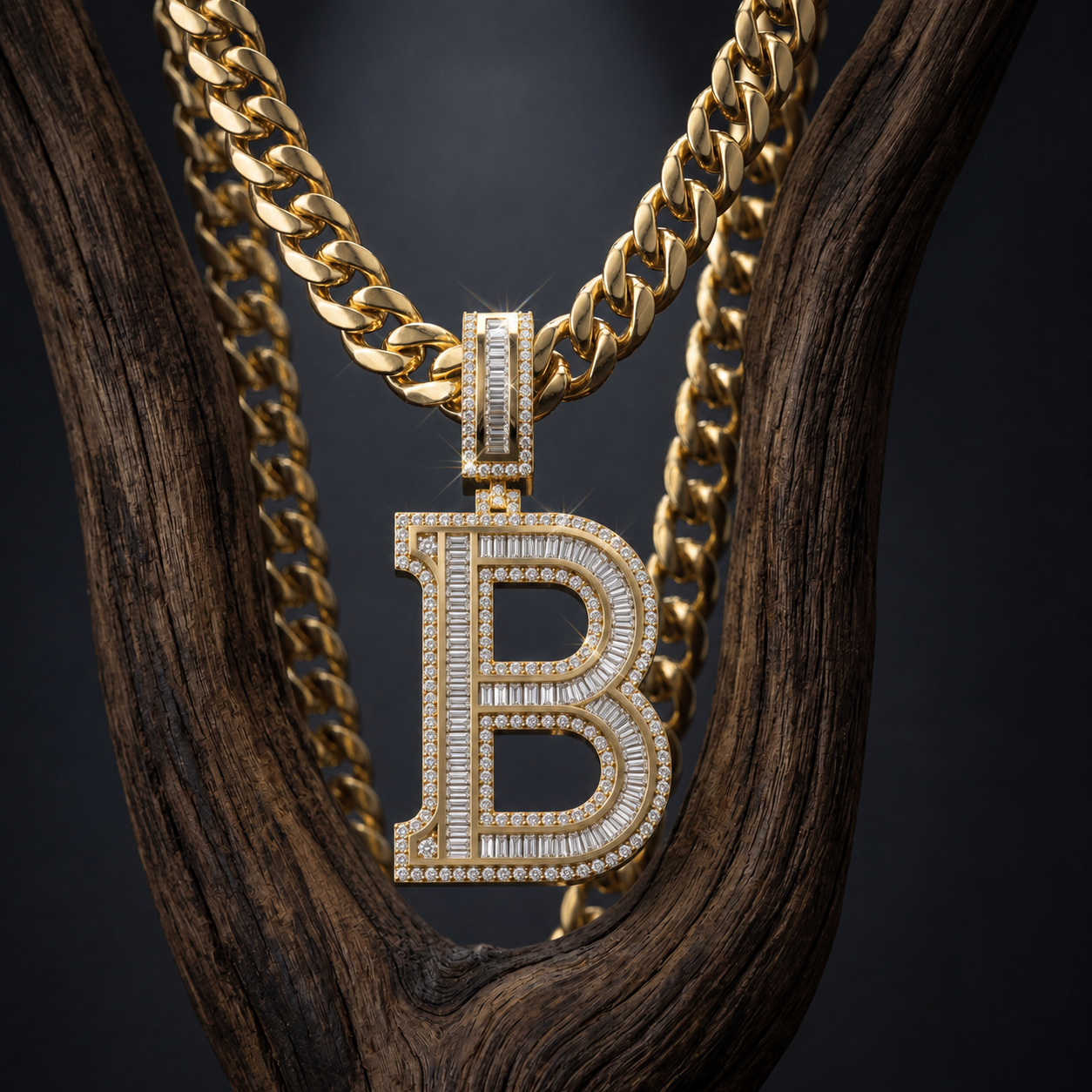 Custom B Letter Iced Out Pendant