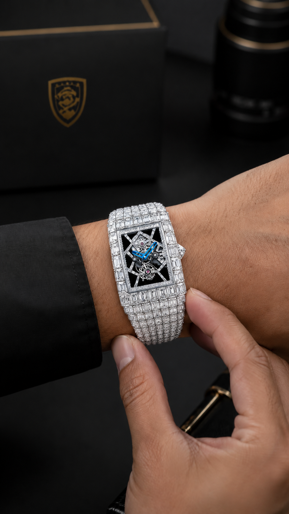 Full Baguette Skeleton Iced Watch | White Gold Finish Luxury Timepiece
