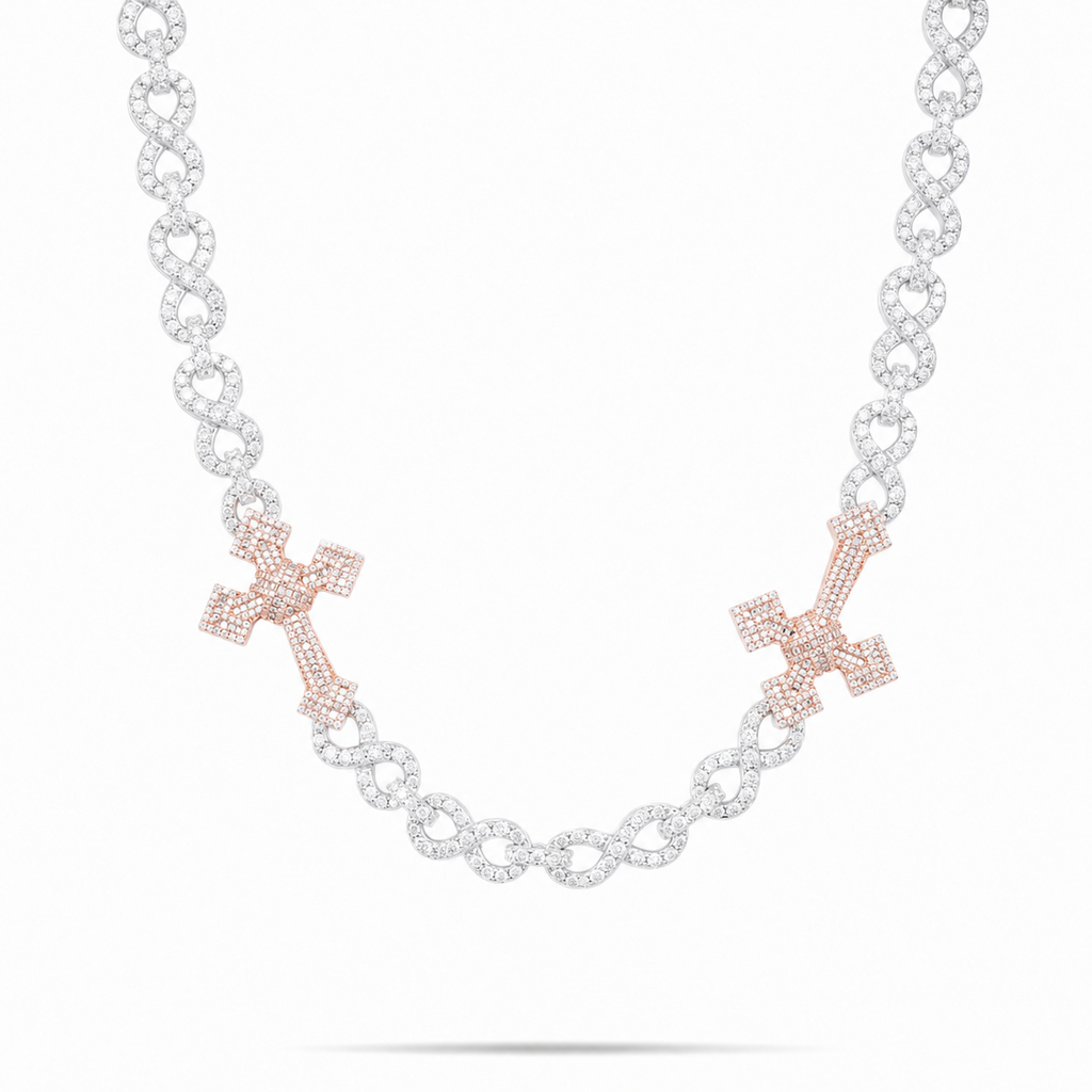 15mm Men’s Iced Out Cross Chain with Infinity Links
