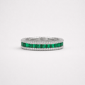 Green Emerald Style Baguette Ring Silver