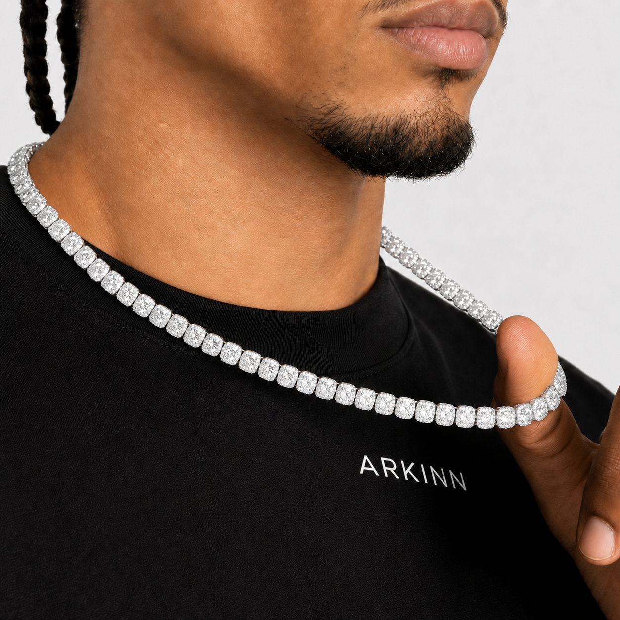 10MM Moissanite Cluster Tennis Chain – 14K Gold Finish
