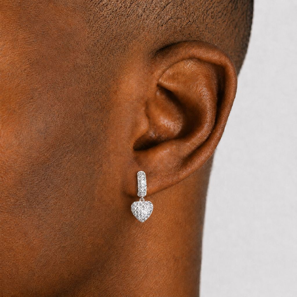 Heart Shape Iced Out Earrings for Men