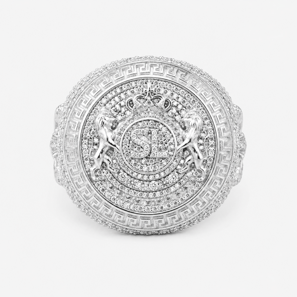 Iced Out Men’s Royal Crest Ring with Moissanite Stones