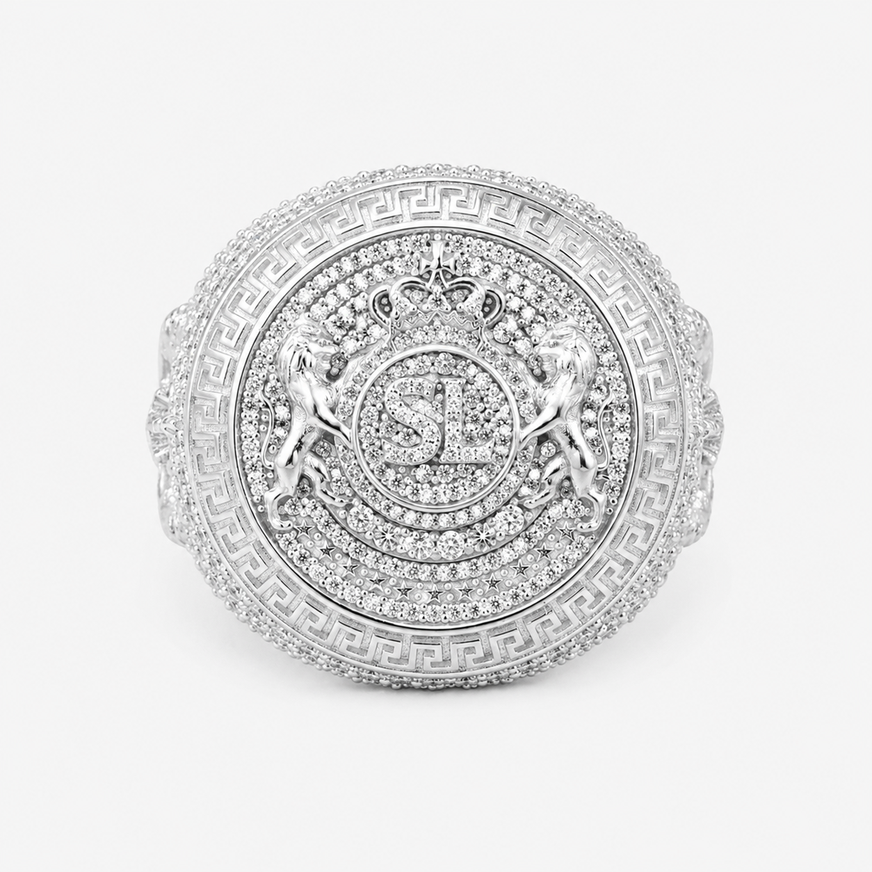 Iced Out Men’s Royal Crest Ring with Moissanite Stones