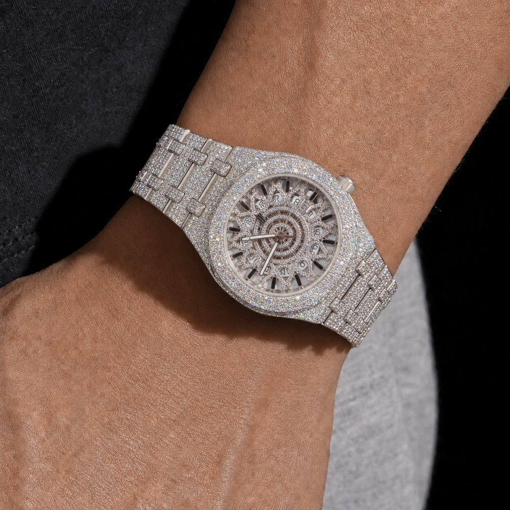 Men’s VVS Moissanite Iced Out Watch with 41 mm Bust Down Bracelet