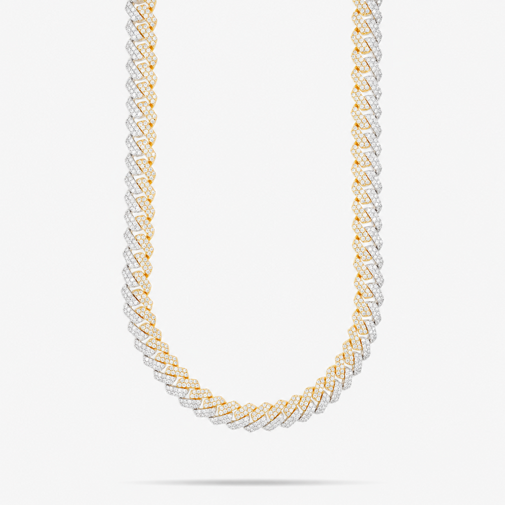 Iced Out Men’s 10mm Split Two-Tone Moissanite Cuban Link Chain
