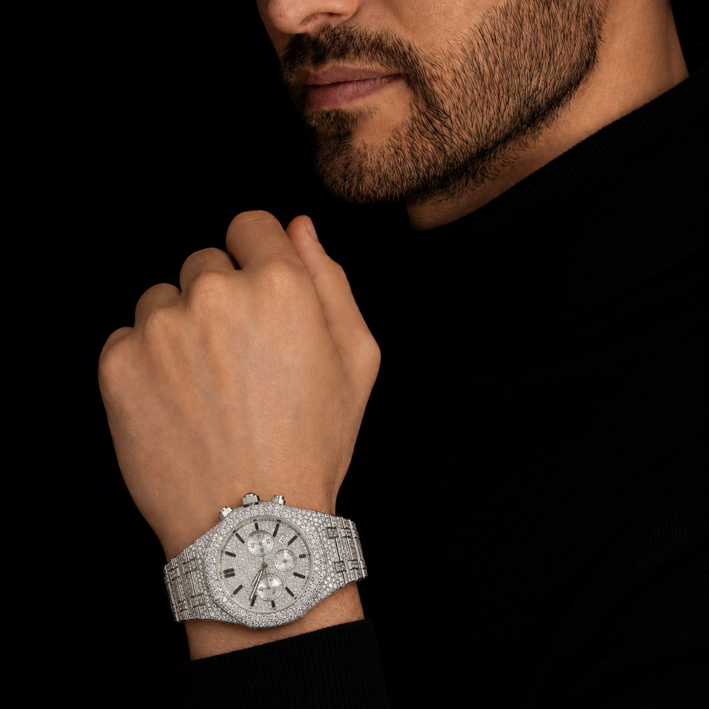 VVS Moissanite Iced Out Chronograph Watch for Men Bust Down