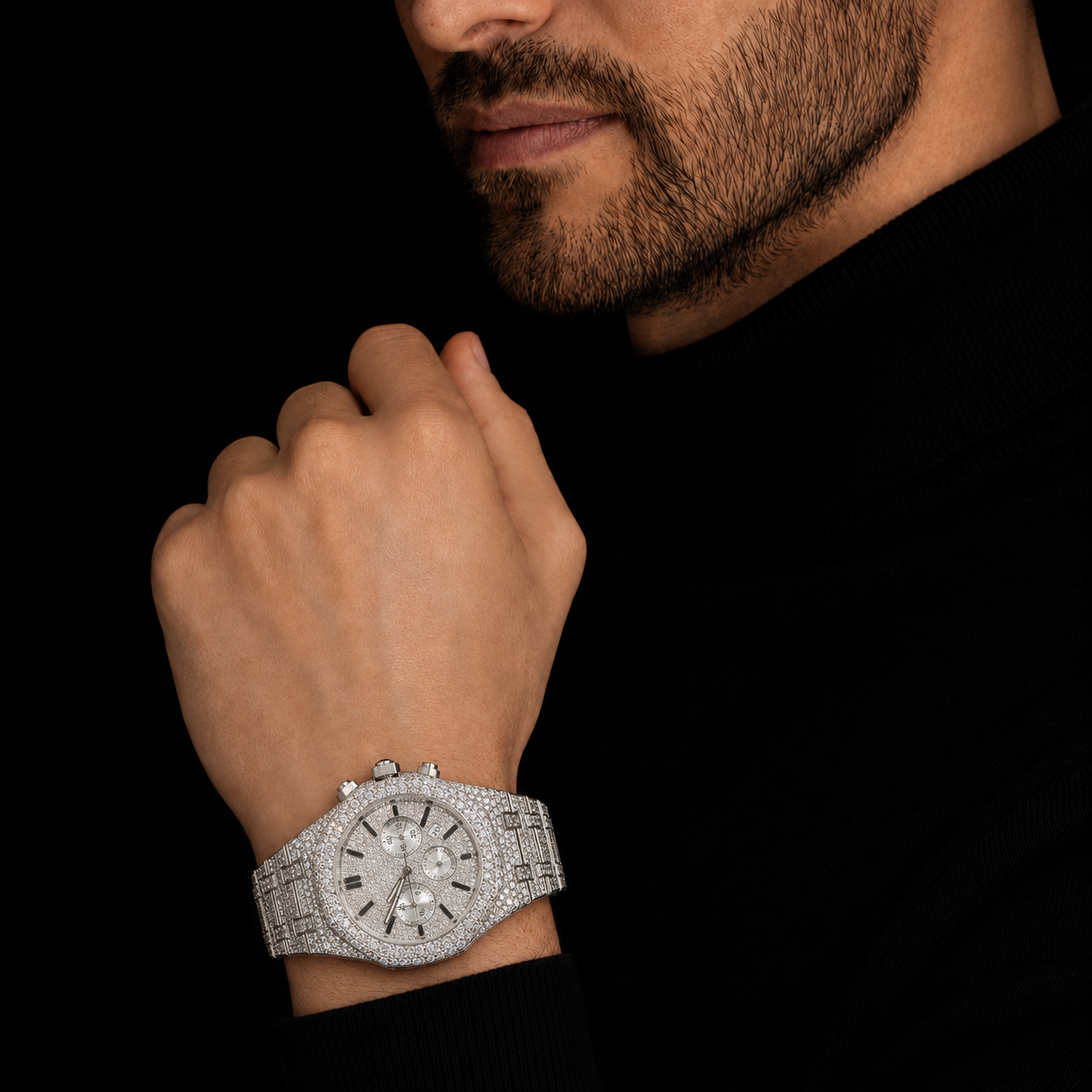 VVS Moissanite Iced Out Chronograph Watch for Men Bust Down