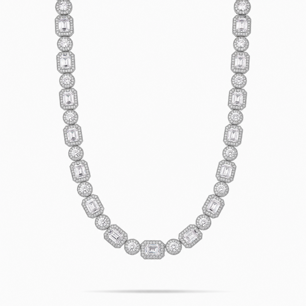 Men’s 14K Gold Halo Cluster Tennis Chain 12MM