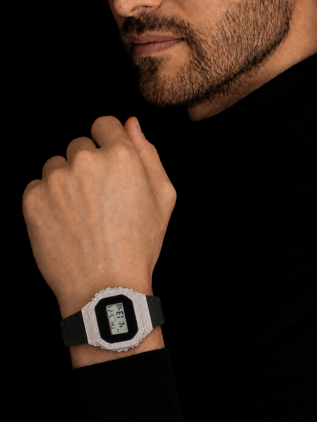Black Digital Iced Out Watch with VVS Moissanite Stones