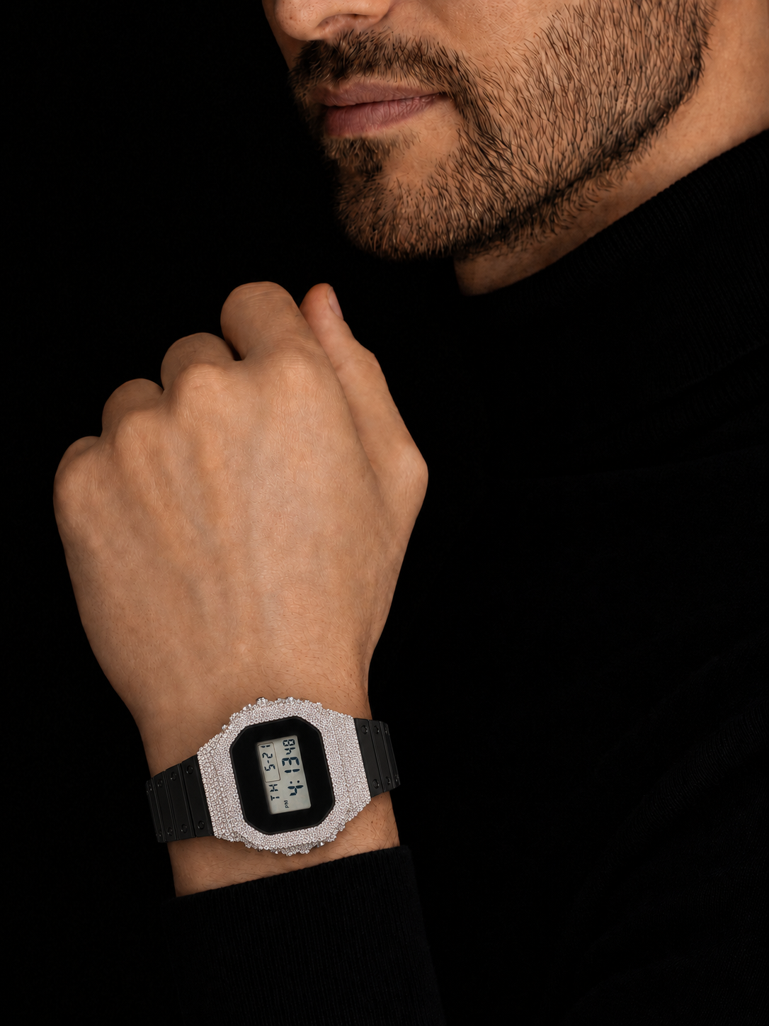 Black Digital Iced Out Watch with VVS Moissanite Stones