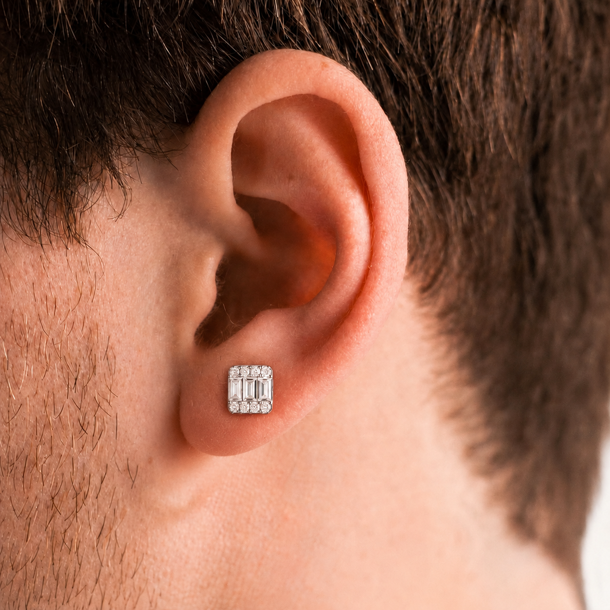 Men’s Baguette Stud Earrings