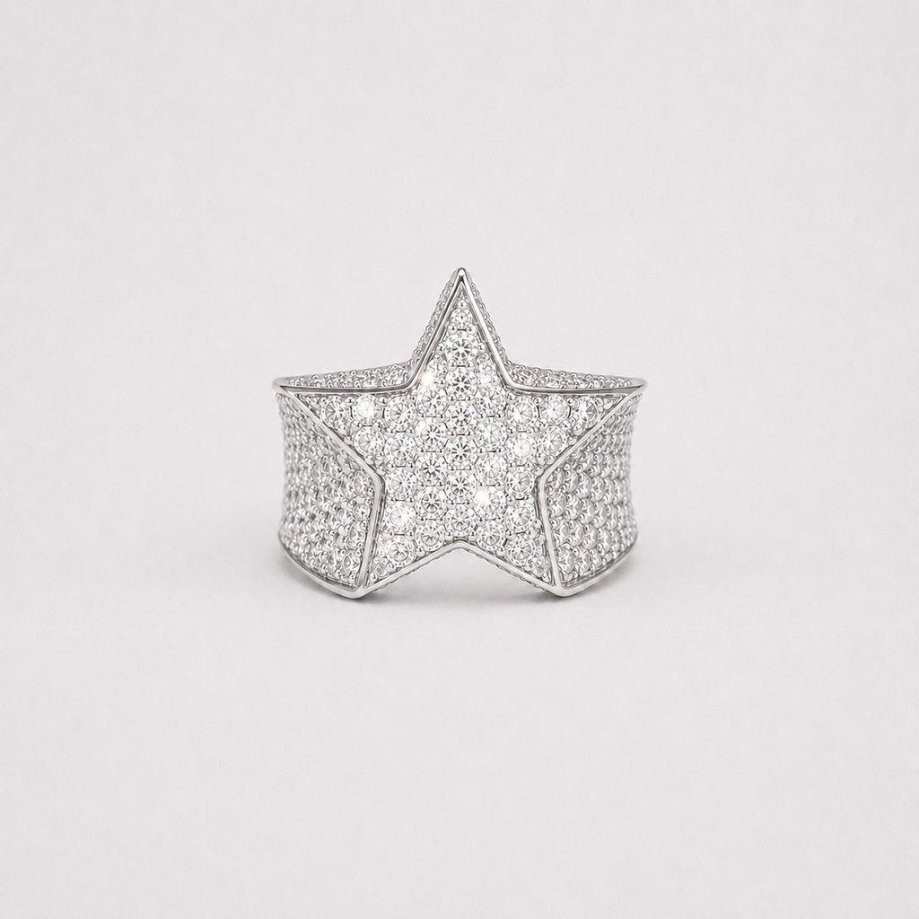 VVS Moissanite Iced Star Wide Band Ring