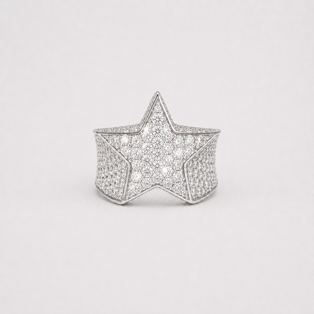 VVS Moissanite Iced Star Wide Band Ring
