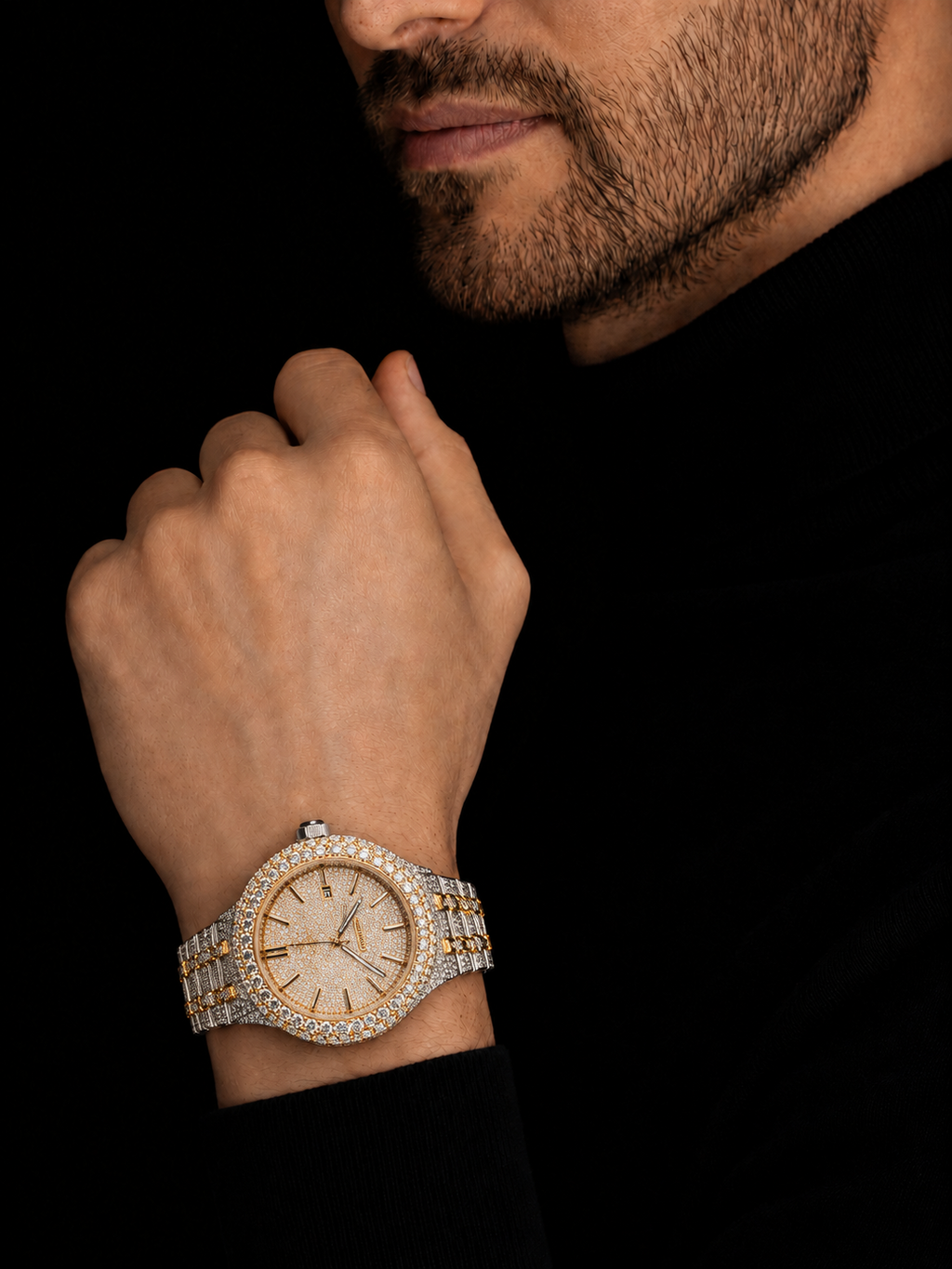 Men’s Two Tone VVS Moissanite Iced Out Bust Down Watch