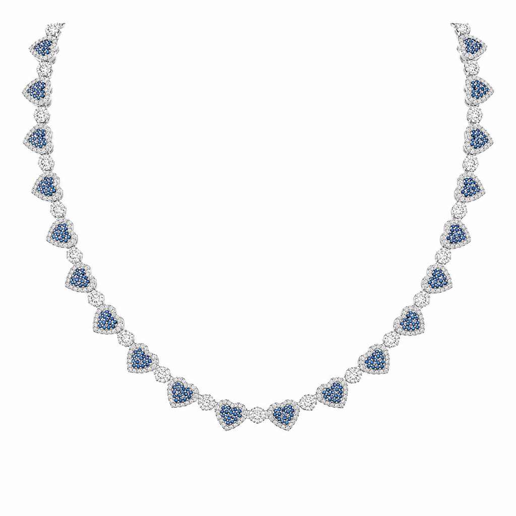 Iced Blue Heart Necklace with VVS Shine