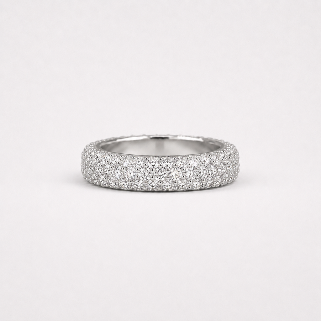 VVS 5-Row Iced Out Band Ring in 14K Gold