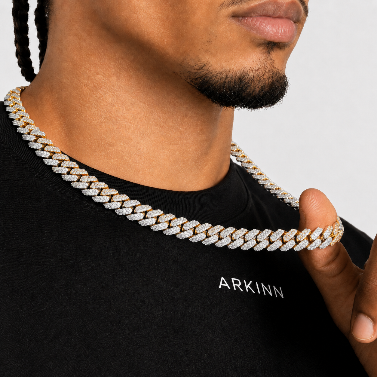Iced Out Men’s 10mm Split Two-Tone Moissanite Cuban Link Chain