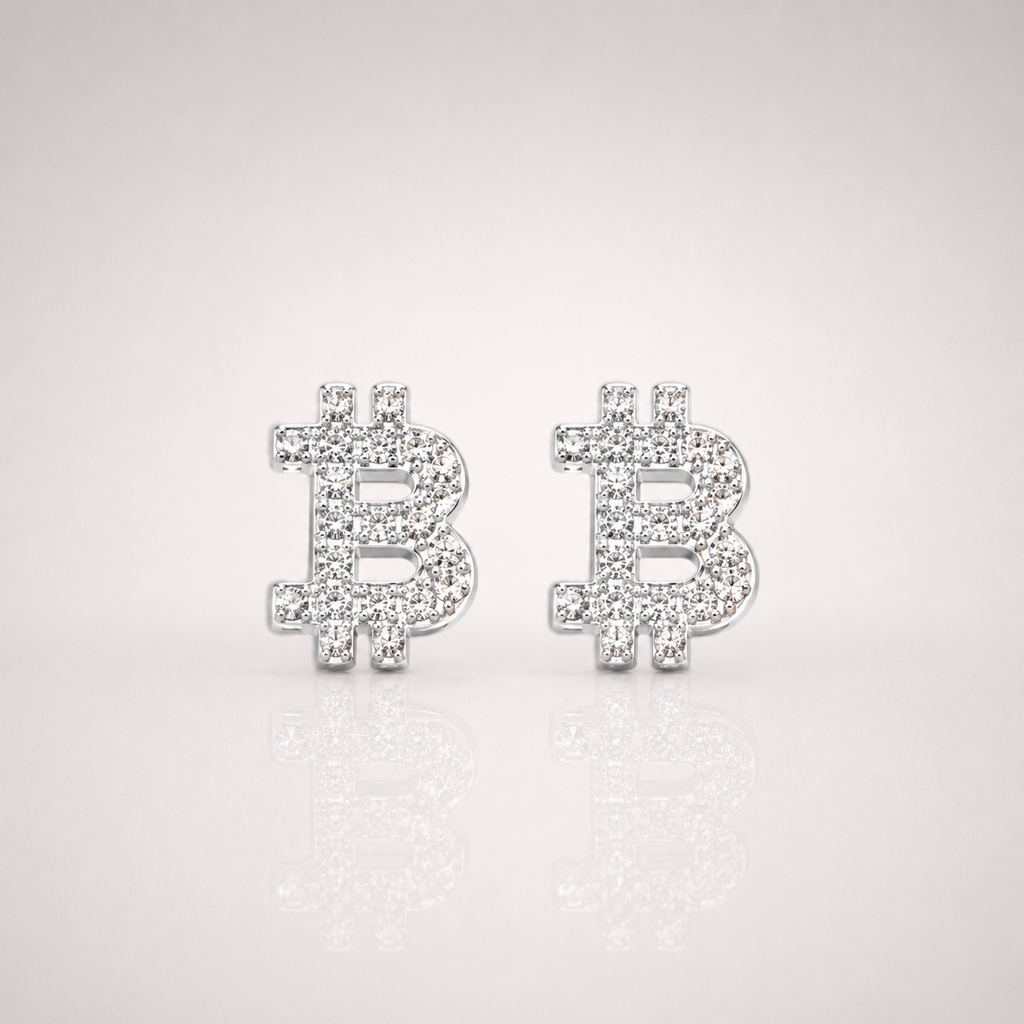 Iced Bitcoin Earrings 14K Gold